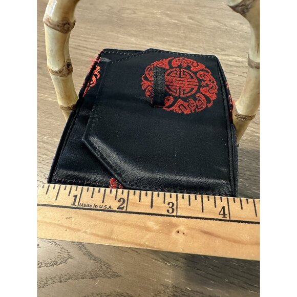 Vintage Tozai Chinese Takeout Box Purse Black & Red Satin-Bamboo Top Handle - Picture 4 of 12